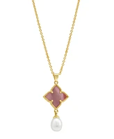 Adornia 14K Gold-Plated Mother-of-Pearl Flower with Cultured Freshwater Pearl Drop Necklace