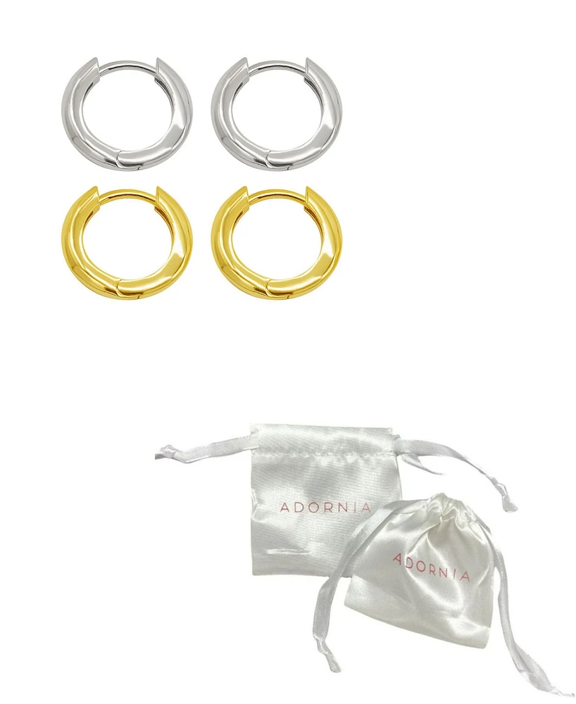 Adornia 14K Gold-Plated and Silver-Plated Set of Huggie Hoop Earrings