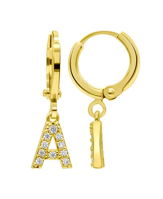 Adornia 14K Gold-Plated Initial Pave Huggie Hoop Earrings - Gold