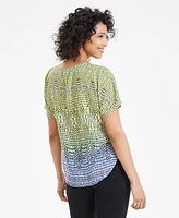 Anne Klein Women's Printed Short-Sleeve Ombre Blouse, Created for Macy's
