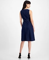 Anne Klein Women's Scoop-Neck Button-Front A-Line Dress