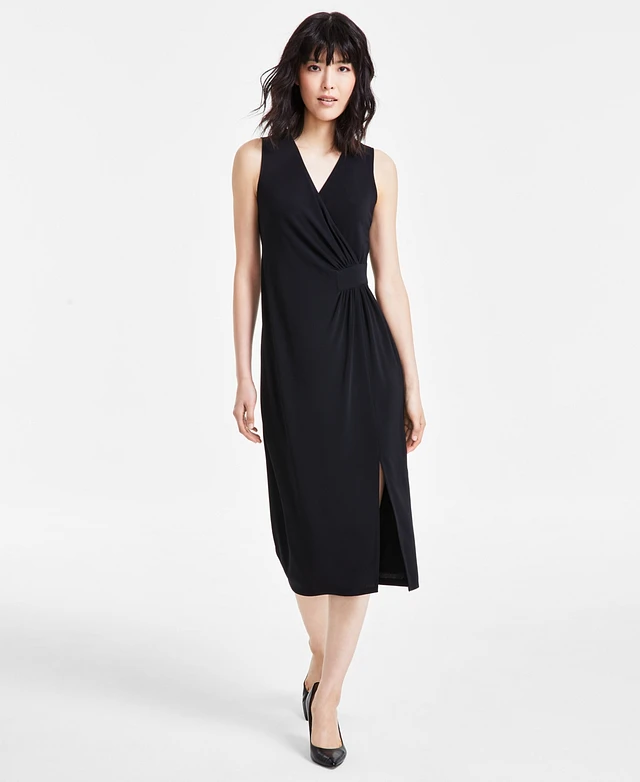 knee length dresses for ladies Anne Klein Faux-Wrap Dress