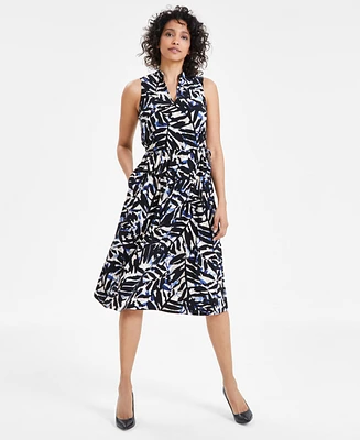 Anne Klein Women's Jenna Printed Drawstring Waist Midi Dress