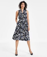 Anne Klein Women's Jenna Printed Drawstring Waist Midi Dress