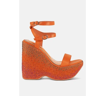 richness rhinestones embellished ultra high wedge sandals