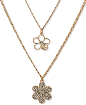 Karl Lagerfeld Paris Gold-Tone Crystal Flower Two-Row Necklace, 16" + 3" extender