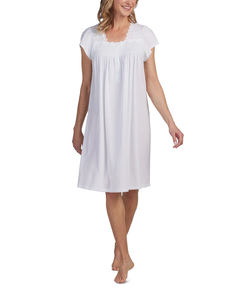 Miss Elaine Women's Smocked Lace-Trim Nightgown