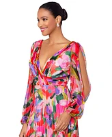 Betsy & Adam Women's Printed V-Neck Long-Sleeve Dress