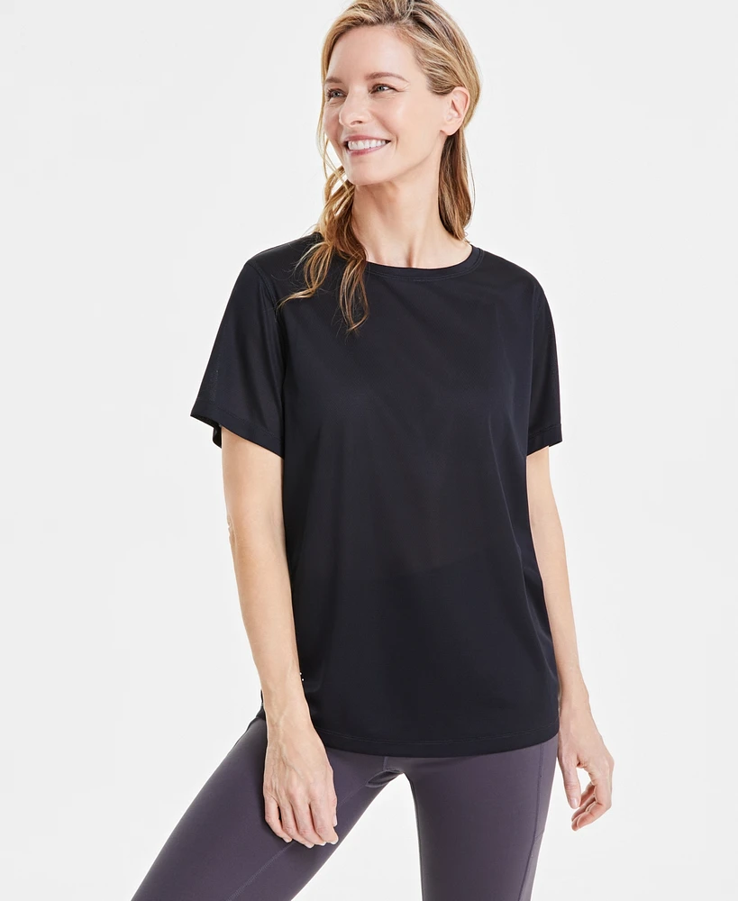 Id Ideology Women's Birdseye Mesh Short-Sleeve T-Shirt, Created for Macy's