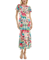 Taylor Women's Printed Keyhole Puff-Sleeve Midi Dress