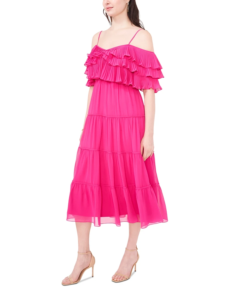 CeCe Women's Tiered Cold-Shoulder Ruffle Midi Dress