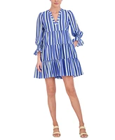 Eliza J Women's Striped Smocked-Sleeve Tiered Dress