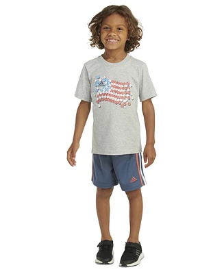 adidas Little & Toddler Boys Graphic Heather T-Shirt 3-Stripes Shorts, 2 Piece Set