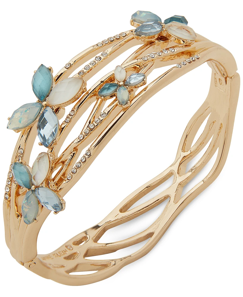 Anne Klein Gold-Tone Mixed Stone Flower Bangle Bracelet