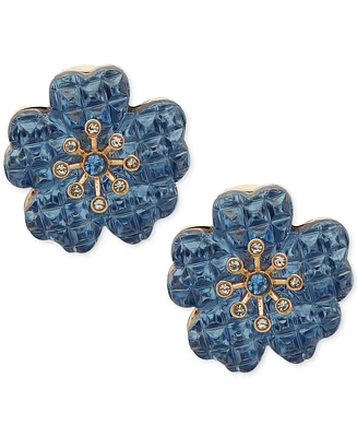 Anne Klein Gold-Tone Pave & Blue Crystal Flower Clip-On Button Earrings