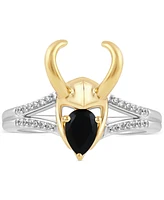 Marvel Wonder Fine Jewelry Onyx & Diamond (1/20 ct. t.w.) Loki Ring Sterling Silver Gold-Plate