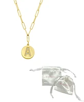 Adornia Tarnish Resistant 14K Gold Plated Pave Crystal Initial Disc Paperclip Necklace