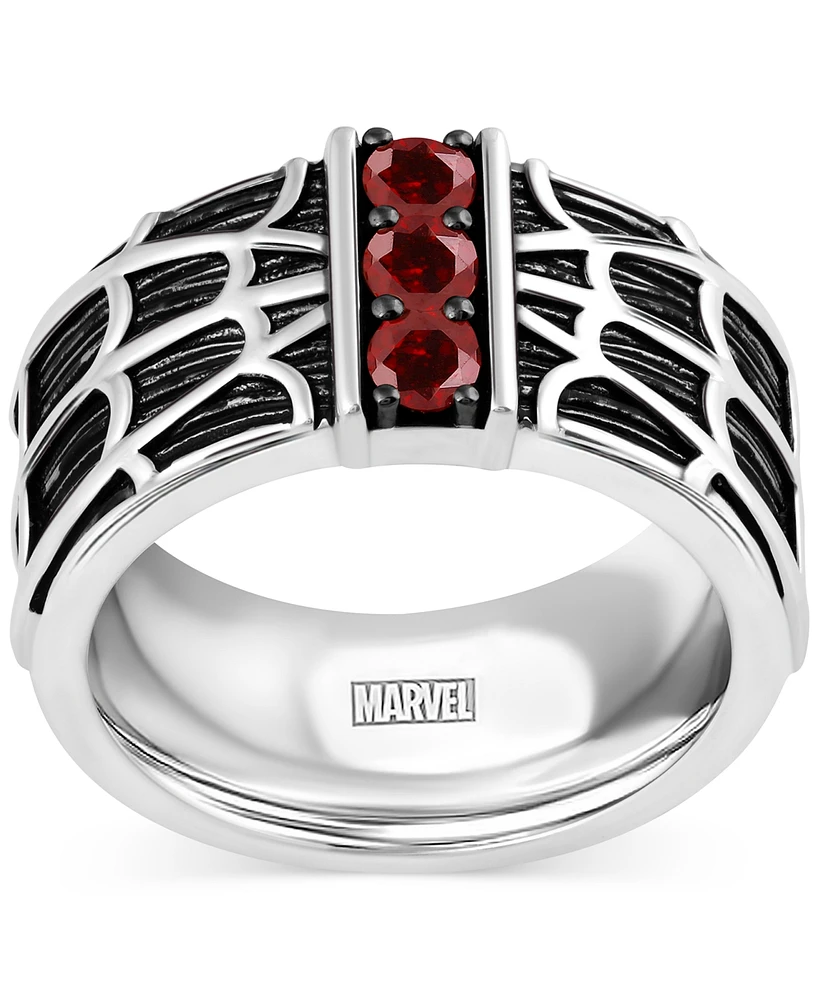 Wonder Fine Jewelry Men's Garnet Spiderman Web Ring (3/4 ct. t.w.) Sterling Silver