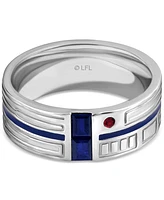 Wonder Fine Jewelry Men's Sapphire (1/4 ct. t.w.), Garnet Accent, & Blue Enamel R2D2 Ring in Sterling Silver