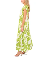 Msk Women's Printed Cap-Sleeve Maxi Dress