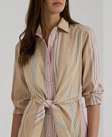 Lauren Ralph Women's Striped Tie-Waist Broadcloth Shirtdress