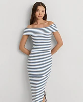 Lauren Ralph Women's Striped Off-the-Shoulder Midi Dress