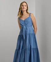 Lauren Ralph Women's Cotton-Blend Tie-Front Tiered Dress
