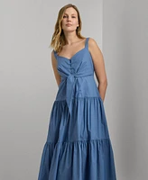 Lauren Ralph Lauren Women's Cotton-Blend Tie-Front Tiered Dress