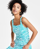 Bar Iii Women's Zebra-Print Square-Neck Cropped Top, Created for Macy's