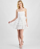 City Studios Juniors' Shirred Ruffled Fit & Flare Dress