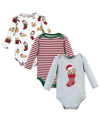 Hudson Baby Boys Unisex Cotton Long-Sleeve Bodysuits, Christmas Dog