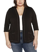 Belldini Black Label Plus Embellished Open-Front Knit Cardigan Sweater