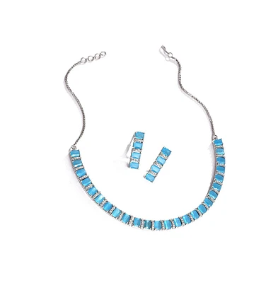 Sohi Women's Blue Crystal Bling Necklace And Earrings (Set Of 2)