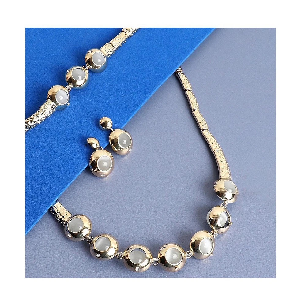 Sohi Women's Gold Metallic Circular Necklace, Earrings And Bracelet (Set Of 3)