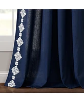 Lush Decor Luxury Modern Geo Linen Like Embroidery Border Window Curtain Panel