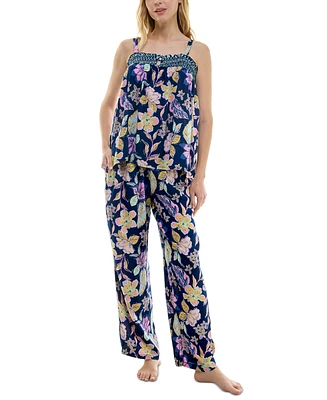 Roudelain Women's 2-Pc. Smocked Swing Cami & Pants Pajamas Set