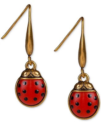 Patricia Nash Gold-Tone Red Ladybug Drop Earrings