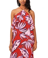 1.state Women's Tropical Print Ruffled Halter Neck Maxi Dress