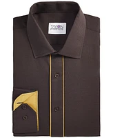 Tayion Collection Men's Brown & Gold Slim Fit Dress Shirt