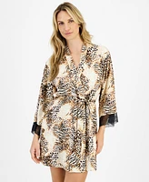 I.n.c. International Concepts Women's Lace-Trim Animal-Print Stretch Satin Robe, Created for Macy's