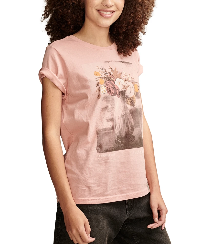 Lucky Brand Women's Floral Vase Classic Cotton Crewneck T-Shirt