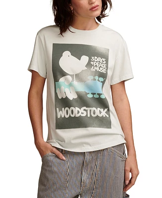 Lucky Brand Women's Woodstock Poster Cotton Boyfriend T-Shirt