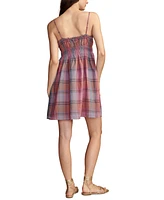 Lucky Brand Women's Plaid-Print Sweetheart-Neck Cotton Smocked Mini Dress