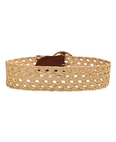 Sam Edelman Women's Woven Leather Belt with Circular Center Bar Buckle