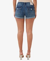 True Religion Women's Jennie Flap Rolled Denim Shorts