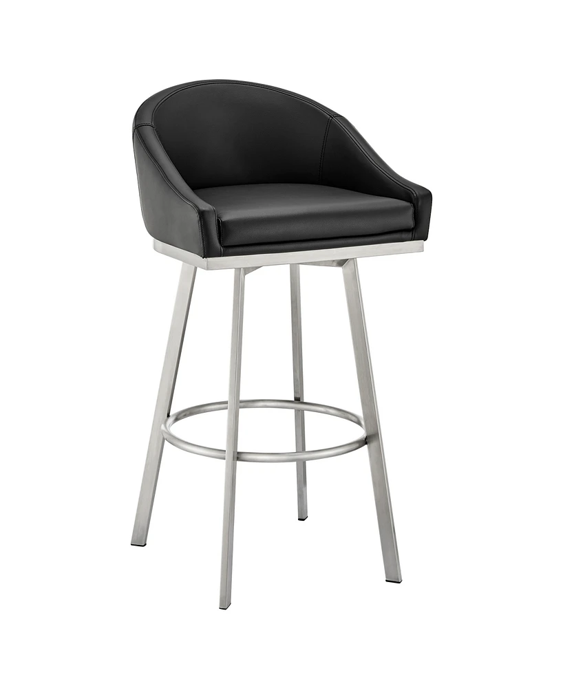 Armen Living Eleanor 30" Swivel Bar Stool in Brushed Stainless Steel with Faux Leather