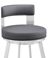 Armen Living Flynn 26" Swivel Counter Stool in Silver Metal with Faux Leather