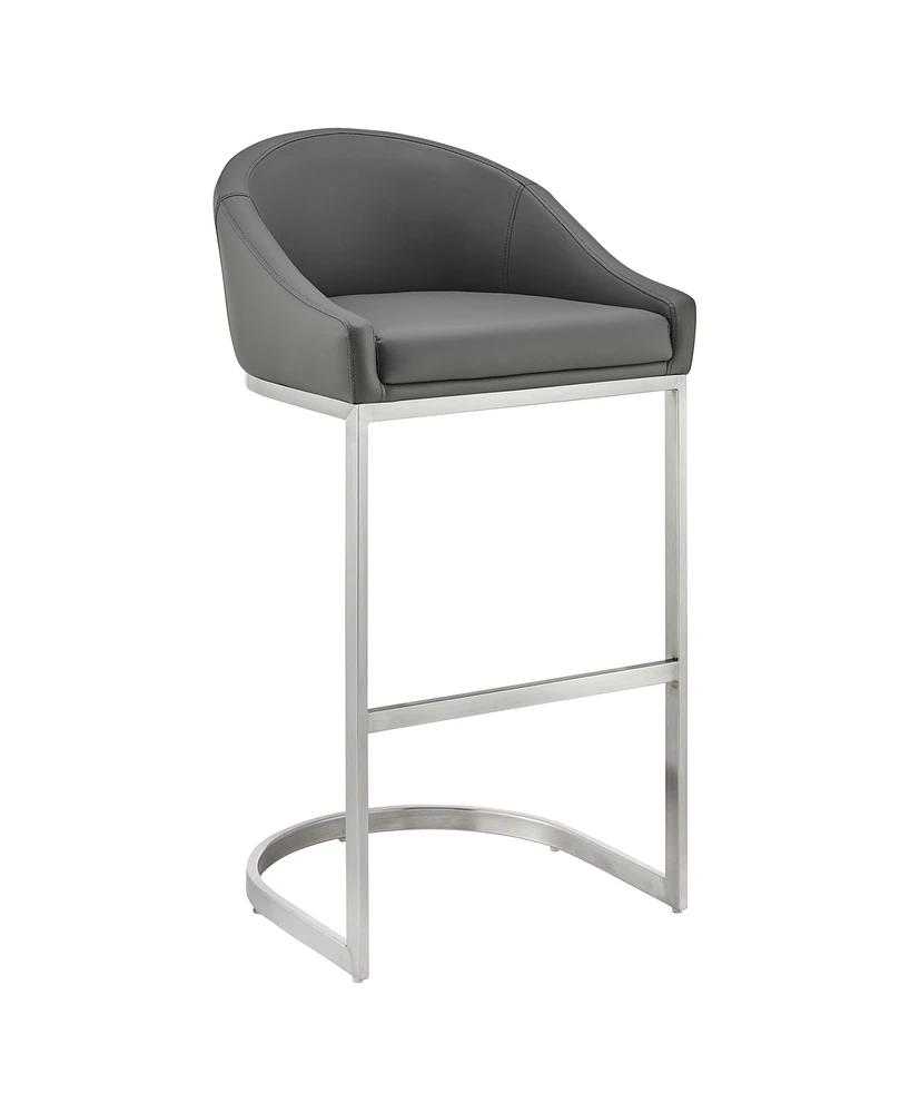 Armen Living Katherine 26" Counter Stool in Brushed Stainless Steel with Faux Leather