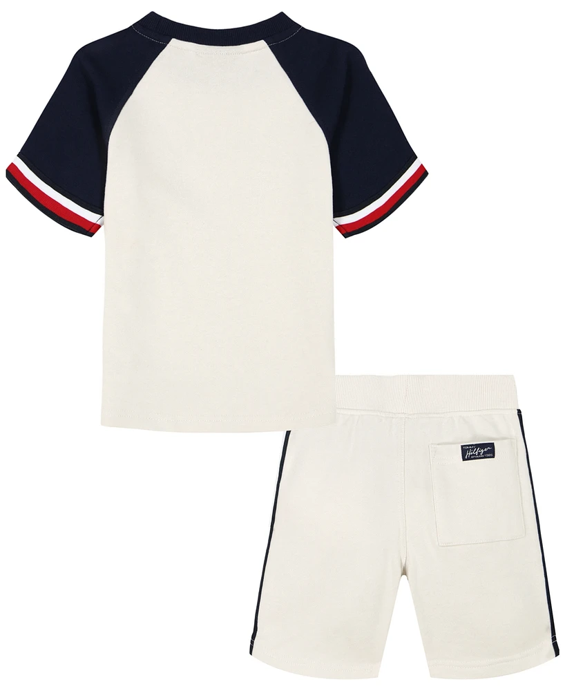 Tommy Hilfiger Baby Boys Collegiate Logo Short Sleeve Raglan T-shirt and Knit Shorts Set