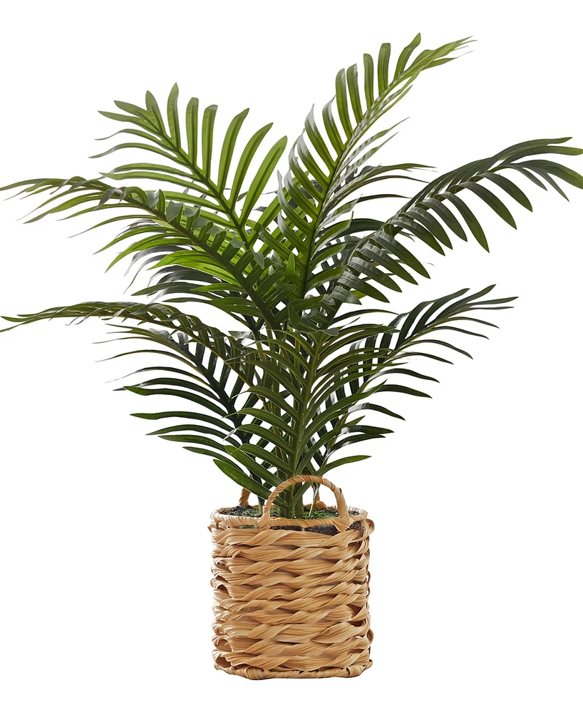 Monarch Specialties 24" Indoor Artificial Floor Palm Plant with Decorative Beige Woven Basket